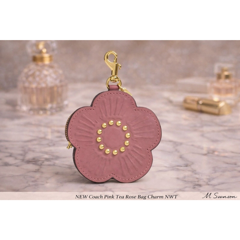 NEW Coach Peony Pink Tea Rose Bag Charm